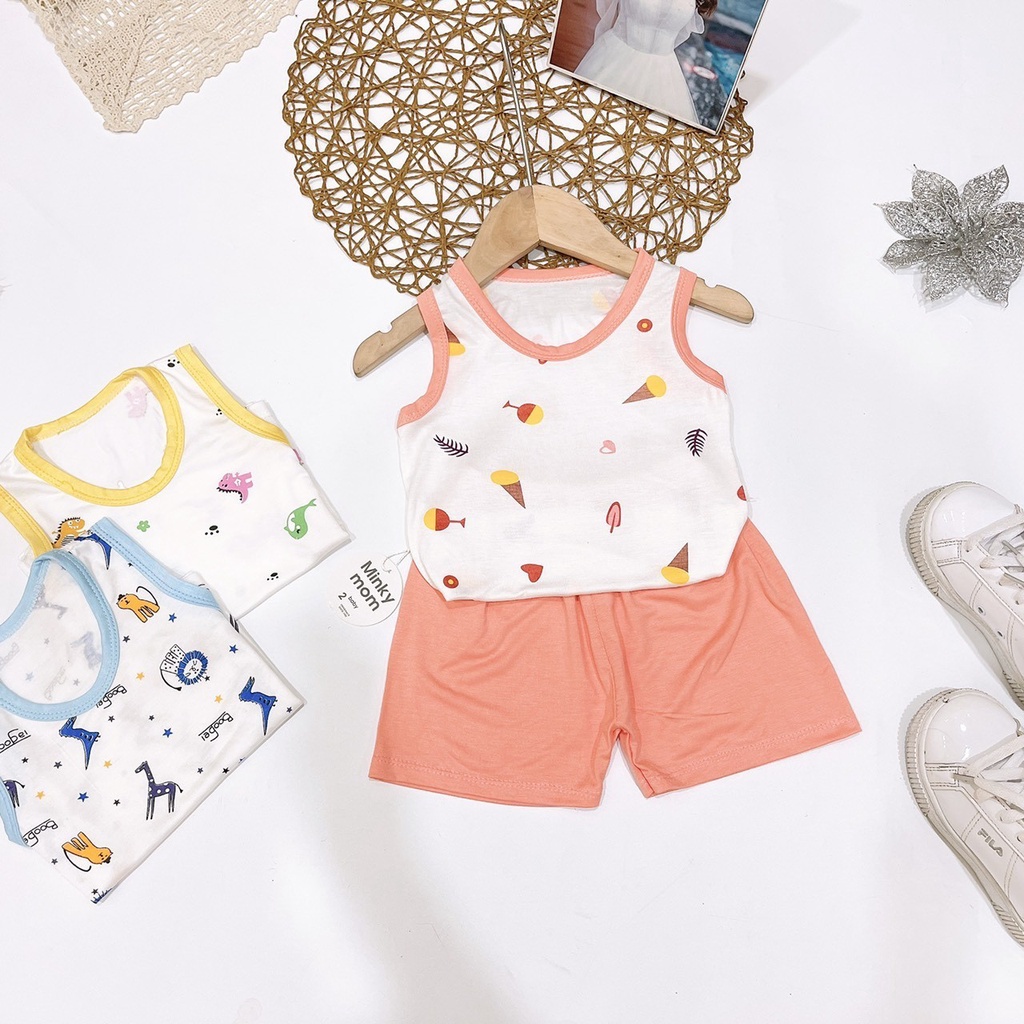 Bộ ba lỗ cho bé chất thun lạnh siêu mềm mịn cho bé size 6kg-15kg