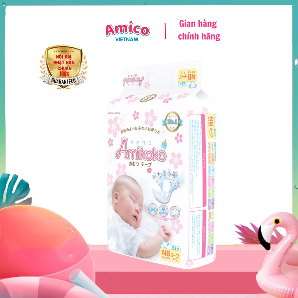 Tã dán Amikoko NB62 - 1M - Siêu mỏng, mềm mại và thoáng khí