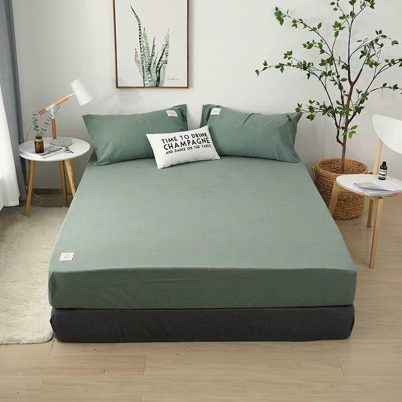 Bộ drap giường cotton tici K'home1 màu trơn decor phòng ngủ đơn sắc đủ size nệm