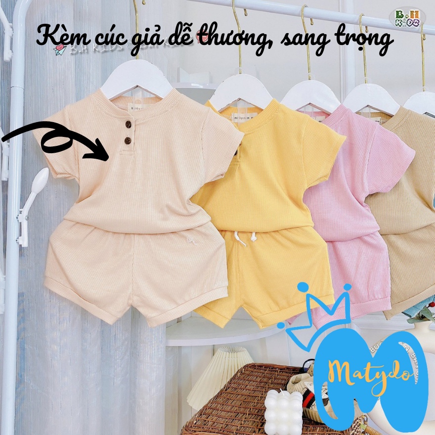 Bộ quần áo bé trai bé gái cộc tay cotton tăm cúc mềm mịn thấm hút mồ hôi cho trẻ 5-15kg