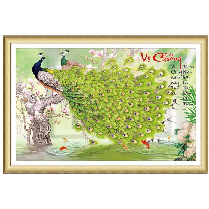 Tranh thêu chữ thập Vợ Chồng Công xanh lá 3D Ailuo AL53561 |88x58cm| -Chưa thêu