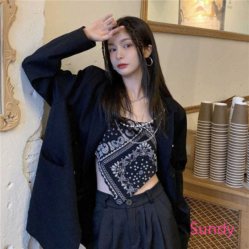 Áo Hai Dây Hoạ Tiết Hoa Phong Cách Retro Cho Nữ