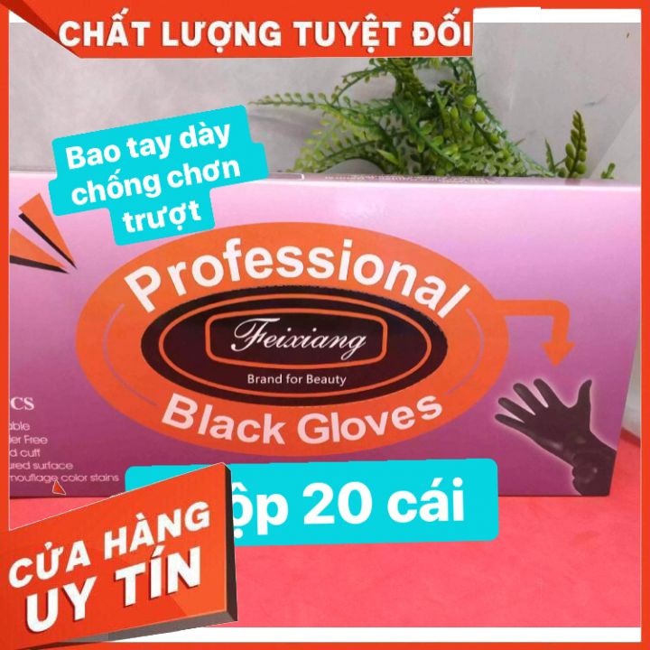 Găng tay đen cao su đa năng  dùng trong phun xăm, SALON, hóa chất, cơ khí 1 hộp 20 cái loại dầy chống chơn sài nhiều lần