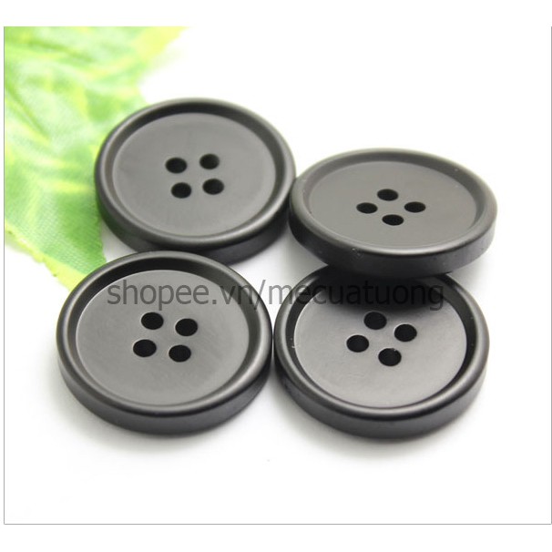 Sét 10 Khuy nút cúc nhựa đen 4 mắt cao cấp, bền đẹp size 25, 28mm