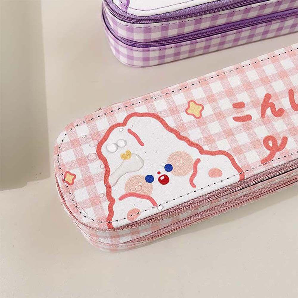 Túi Đựng Bút Sức Chứa Lớn In Họa Tiết Kẻ Ô Dễ Thương Cho Bé Ốp