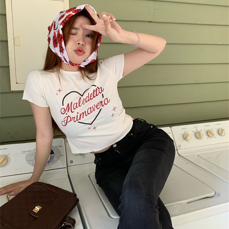 Áo Thun Nữ Tay Ngắn In Chữ Ôm Dáng Thời Trang