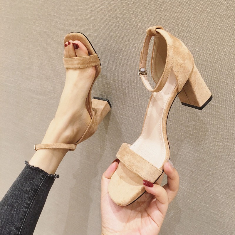 Dép cao gót 7cm gót vuông da lộn. Giày sandal cao got 7cm siêu xịn.