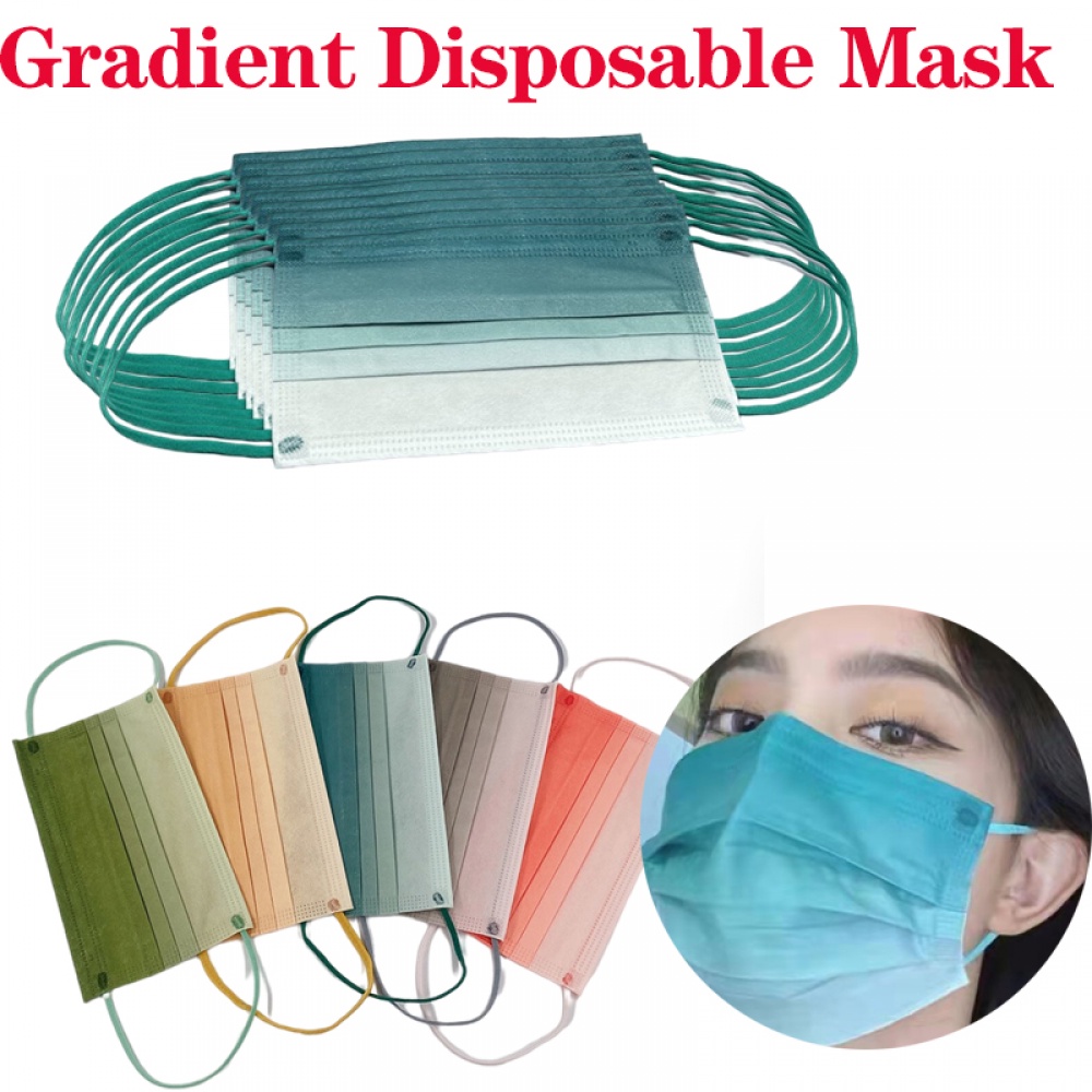 Set 50/100 Khẩu Trang 3 Lớp Màu Gradient Lì 5 Màu Lựa Chọn Dùng Một Lần Cho Người Lớn