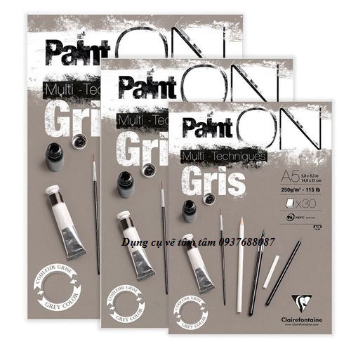 [ TÂM TÂM ]-Sổ vẽ đa năng Clairefontaine, Paint On Multi Techniques Grey Color Clairefontaine-