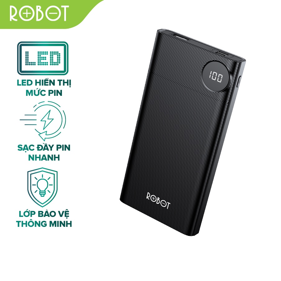 [SỈ-LẺ] Pin Sạc Dự Phòng ROBOT RT190 10000mAh Thiết Kế Nhỏ Gọn LED Hiển Thị Pin 2 Cổng Vào Micro/Type-C Và 1 Cổng Ra USB