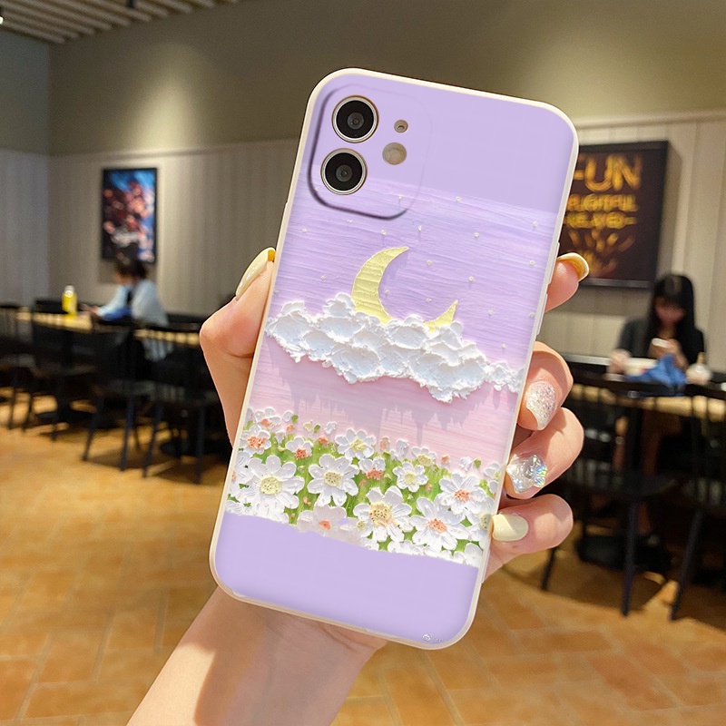 Ốp lưng 12Promax mây trăng hoa siêu dễ thương viền vuông bảo vệ camera Ốp iphone6/6s/7/8se2020/plus/x/xr/xsmax/11/13/Pro