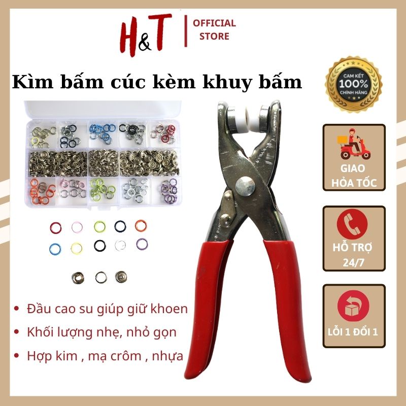 Bộ dụng cụ kìm bấm cúc  áo tiện dụng + 10 màu nút kim loại kèm 150 chi tiết áo