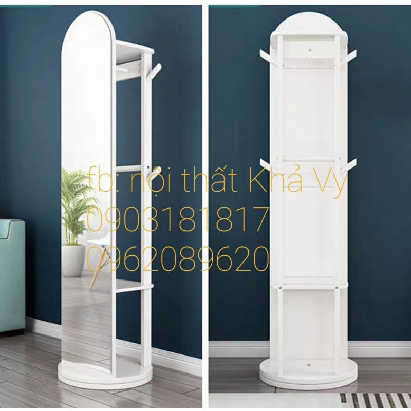 Gương thông minh di động soi toàn thân, thân gỗ xoay 360 độ, kèm kệ, móc treo đồ tiện lợi cao cấp – Nội thất Khả Vy