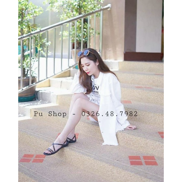 [Quảng Châu] Giày Sandal Nữ Quai Chéo Đế Bệt - Giày Xăng Đan Nữ Đế Bệt Cross Isabella Strappy