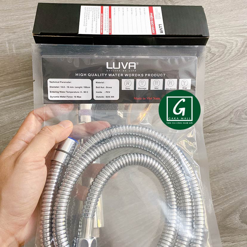Vòi hoa sen Luva VS6 kèm dây sen Luva inox 304, dài 1.5m, BH 1 năm, đổi lỗi 30 ngày