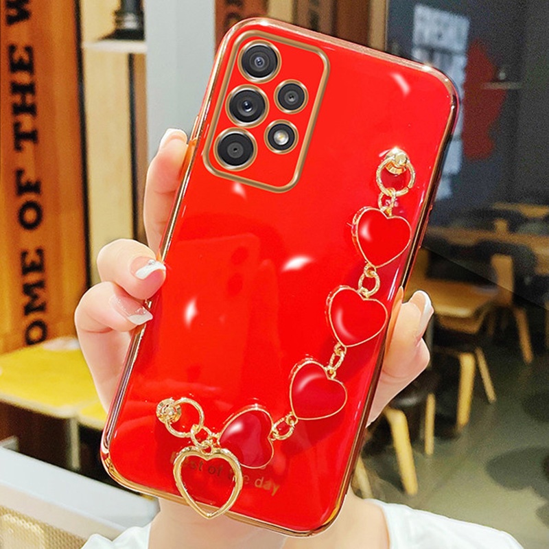 Ốp Điện Thoại Trái Tim Sang Trọng Có Dây Đeo Tay Cho Samsung Galaxy A13 A23 A33 A53 A73 A12 A22 A32 A52 A72 A11 A51