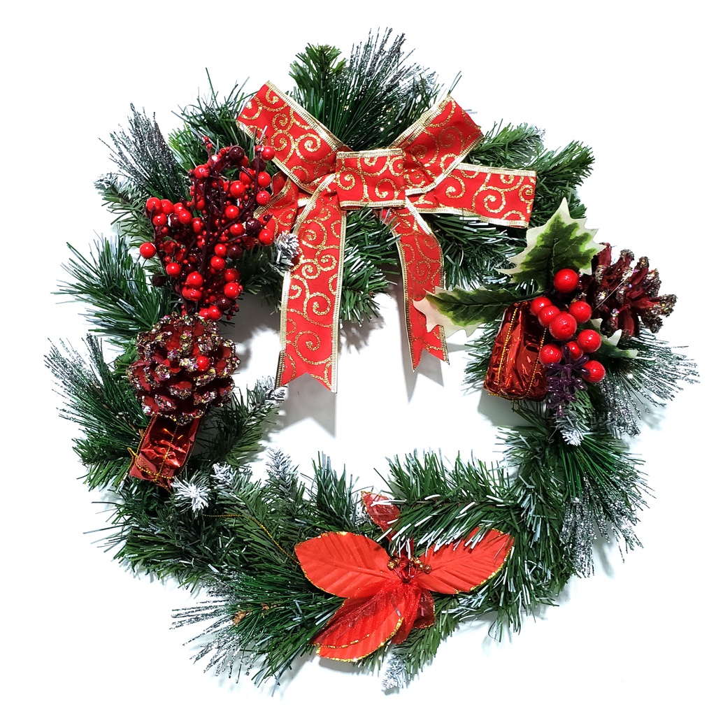 Vòng nguyệt quế giáng sinh treo cửa trang trí noel Gắn Trái Thông 4 Loại Lá hàng Việt Nam chất lượng cao