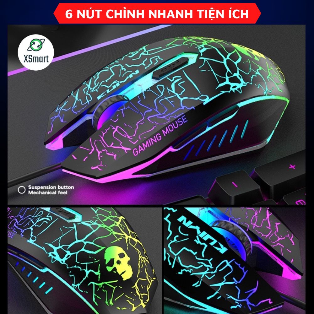 Chuột Máy Tính Gaming Led T66 RGB, 3 Mức Chỉnh DPI Siêu Nhạy Chơi Game, Dùng Văn Phòng Cho Máy Tính, Laptop, PC