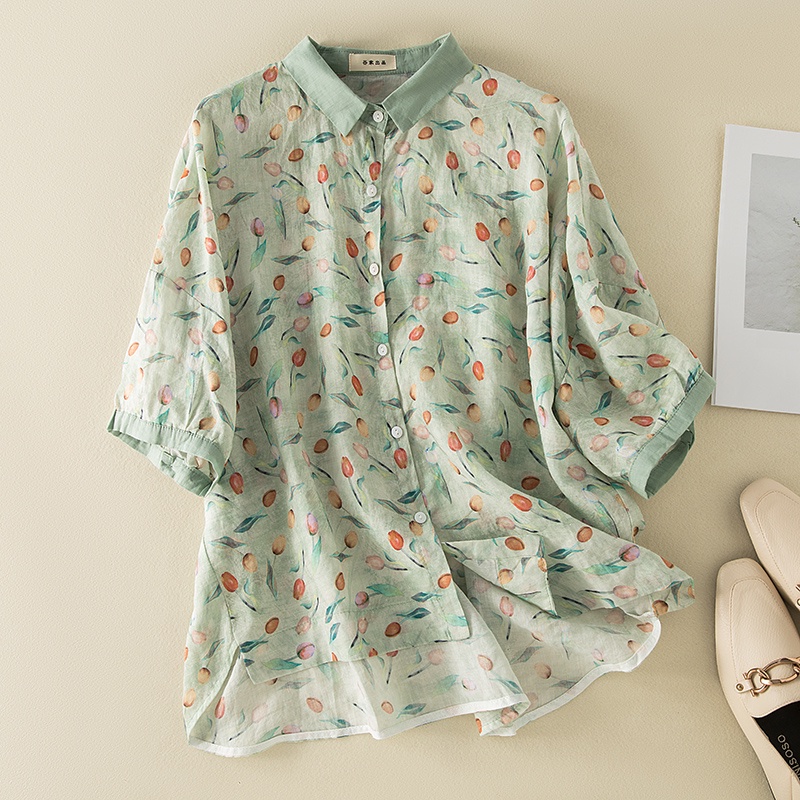 ☻ L O T U S ☻ Plus Size Áo Kiểu Cổ Điển CAL1835