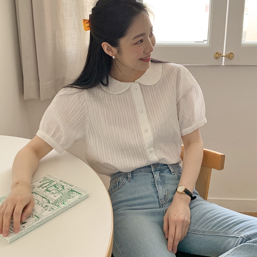 SUXI Áo Sơ Mi Tay Ngắn Dáng Rộng Cổ Búp Bê Màu Sắc Ngọt Ngào Thời Trang Mùa Hè Dành Cho Nữ