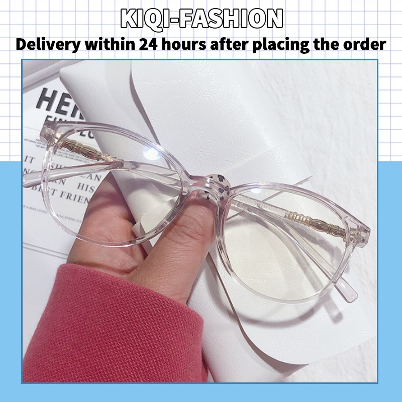(KIQI-FASHION) COD Kính Cận 0°~-400° Mắt Kính Gọng Tròn Màu Đen Chống Bức Xạ Phong Cách Cổ Điển Chất Lượng Cao Cho Nam Nữ