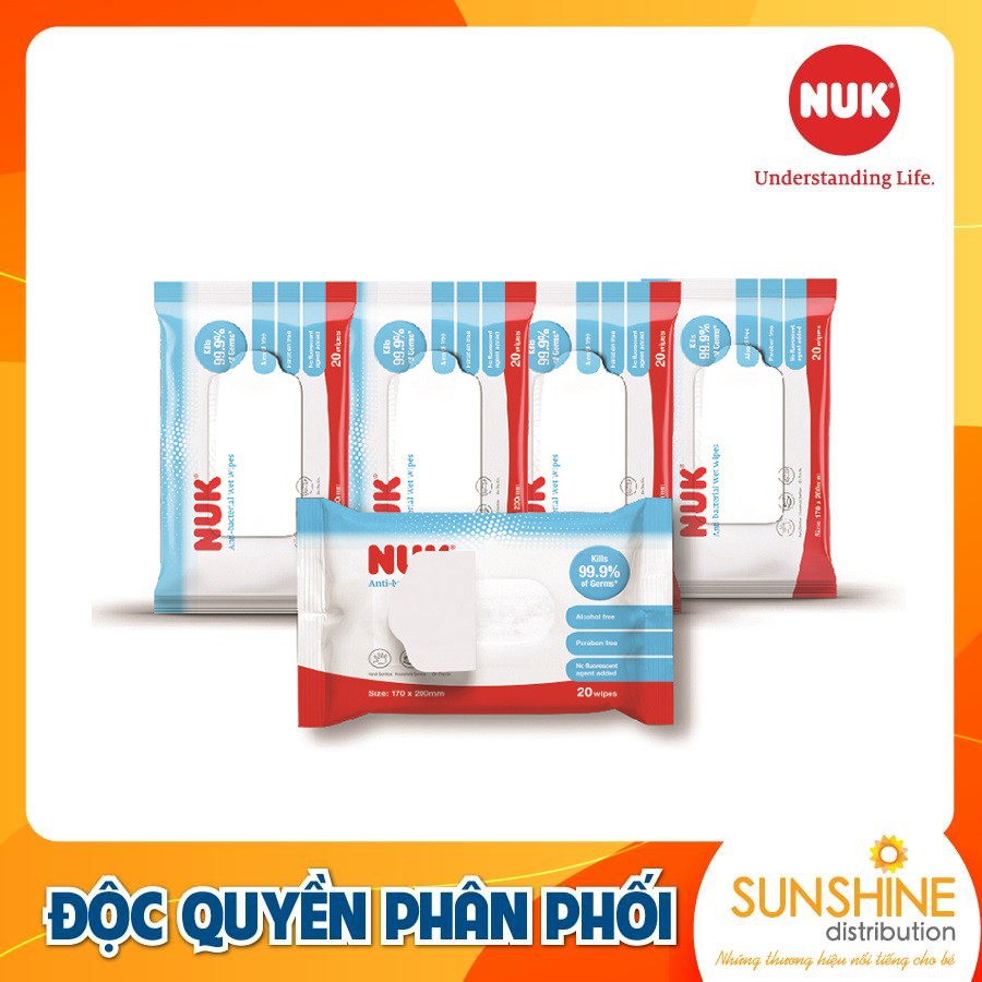 Khăn ướt diệt khuẩn NUK không cồn an toàn cho trẻ sơ sinh chứng nhận SGS