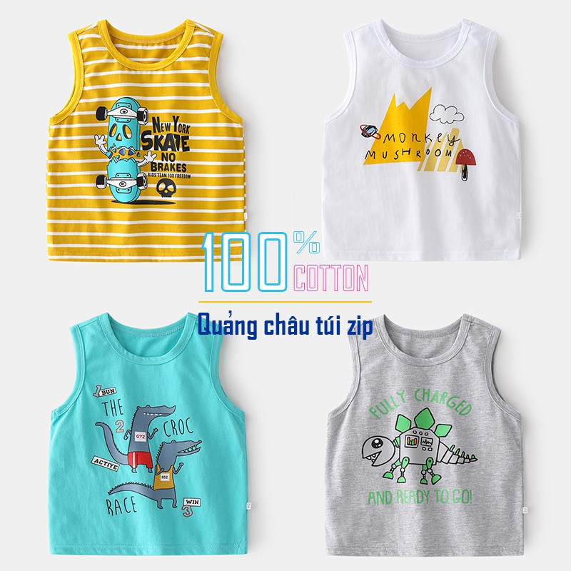 Áo sát nách bé trai WELLKIDS áo ba lỗ cho bé họa tiết ngộ nghĩnh chất cotton hàng xuất Âu Mỹ