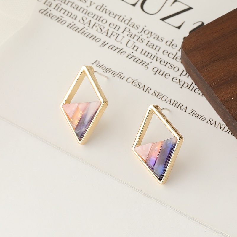 Khuyên tai Pinkdudu PD728 bằng hợp kim đính kim cương màu tương phản thời trang cho nữ