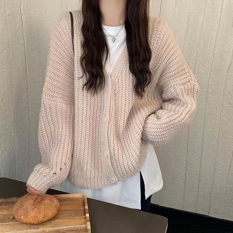 Áo Khoác cardigan Dệt Kim Cổ Chữ v Dáng Rộng Phong Cách Hàn Quốc Thời Trang Thu Đông Hàng Mới Dành Cho Bạn Nữ