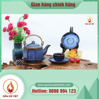 [CÓ HỘP] Bộ Bình Trà Lục Giác Men Hoả Biến - Bộ Ấm Chén Bát Tràng, Quà Tặng Gốm Sứ - gian hàng chính hãng Gốm Sứ Việt