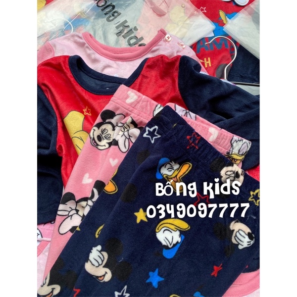 Bộ Nỉ Nhung Bé Gái Mickey Minnie Donal Hồng PR