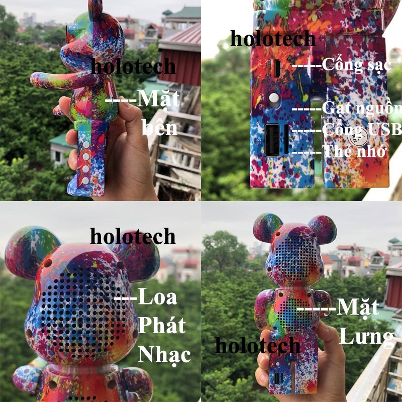 Loa Bluetooth Mini Cầm Tay HOLOCOM B5+ Hình Gấu BearBrick, Loa Di Động Đẹp Nghe Nhạc Hay Âm To - Hỗ Trợ USB Và Thẻ Nhớ