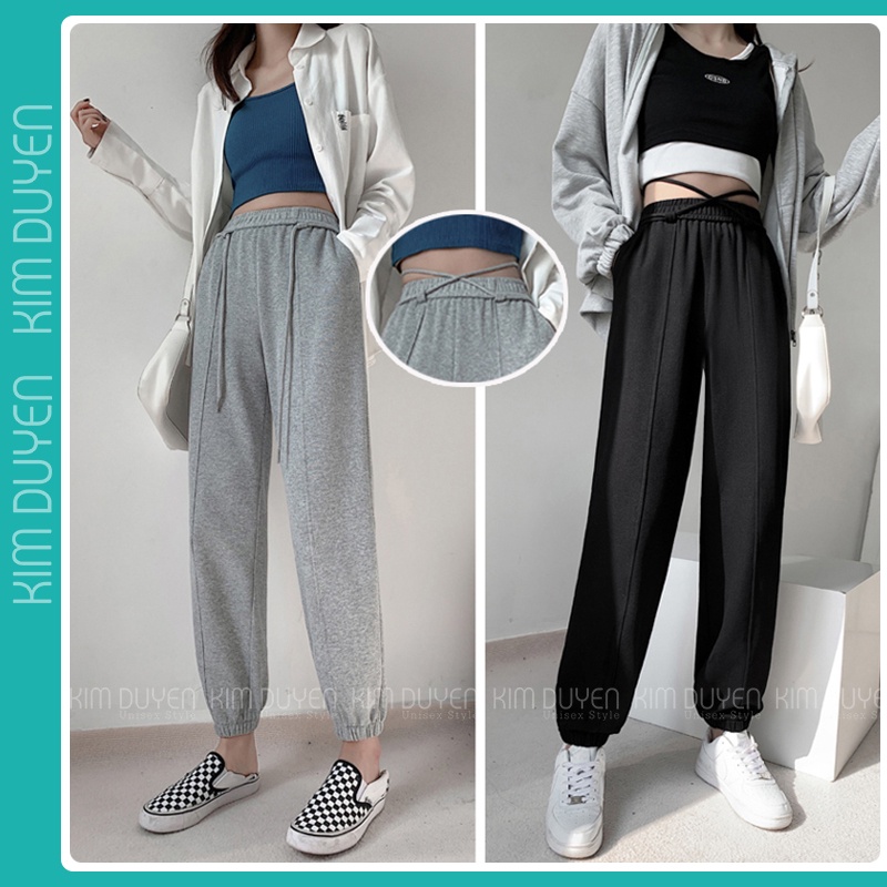 Quần Jogger Dây Buộc Quần Dài Chât Bo Tăm Dày Nặng Đẹp Không Xù 2 Màu Đen Xám Mặc Được 2 Kiểu