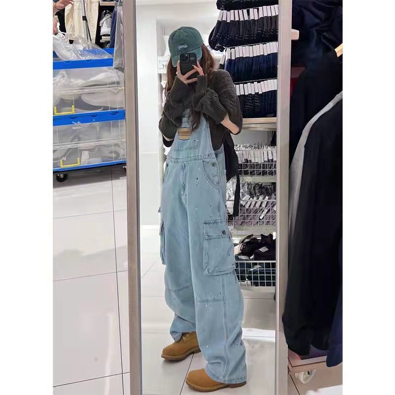 ANTUSON Quần Yếm Denim Mỏng Ống Rộng Lưng Cao Phong Cách Hàn Quốc Cổ Điển Dành Cho Nữ 2023
