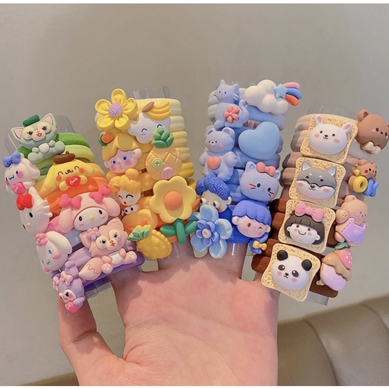Set 8 chun buộc tóc gắn charm cho bé gái