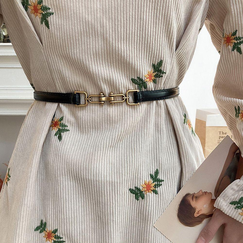 Thắt Lưng Da Pu Khoá Kim Loại Phong Cách Retro Cho Nữ