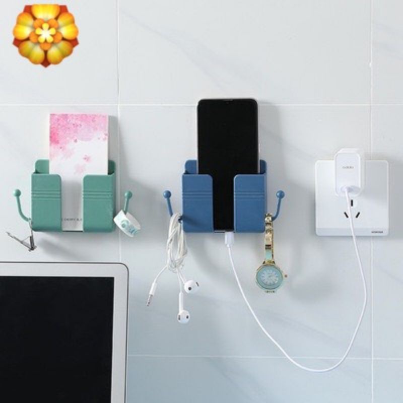 Kệ Điện Thoại Dán Tường, Có Tai Để  Đồ Dùng -Giá Đỡ Sạc Điện Thoại - Có Móc Treo Chìa Khoá - dây sạc M84