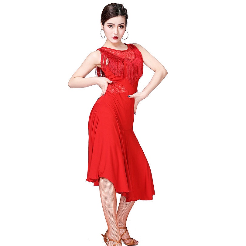 Bộ Trang Phục Nhảy latin Không Tay Phối Tua Rua Dành Cho Nữ