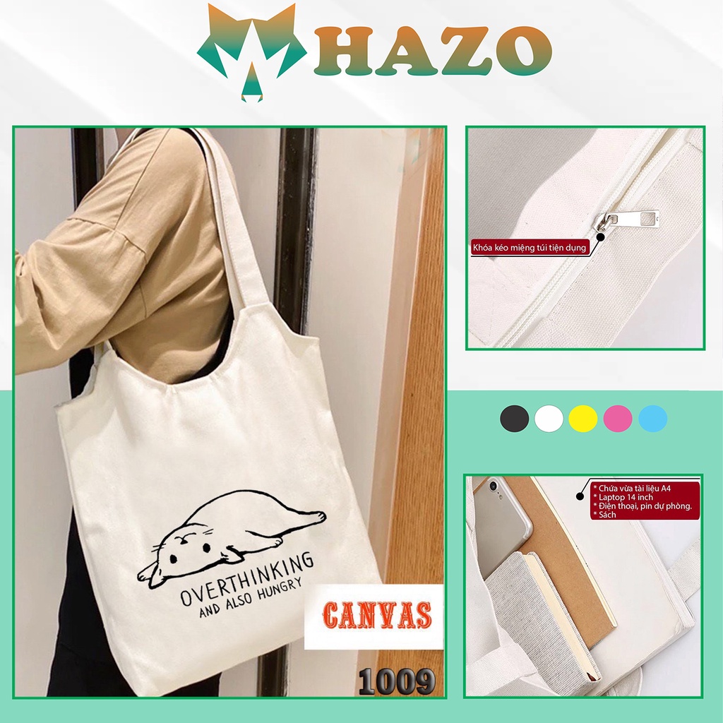 TÚI TOTE TRẮNG CHẤT VẢI CANVAS 1009 463 CHÚ MÈO OVERTHING HÀNG CHUẨN ĐẸP