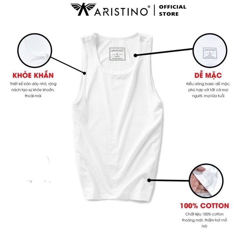 Áo tank top ba lỗ áo may ô trắng cao cấp Aristino thoáng mát, thấm hút mồ hôi, cotton 100%