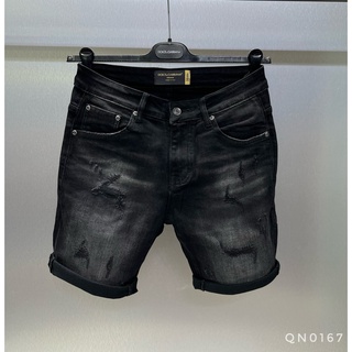Quần short jean nam DSQ màu đen thêu logo chất bò - quần đùi bò ngắn nam co giãn