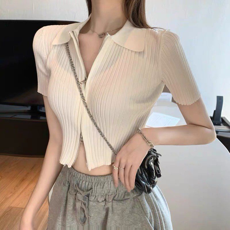 Áo Croptop MIRA.CLOSET Khoá Kéo 2 Đầu A5029