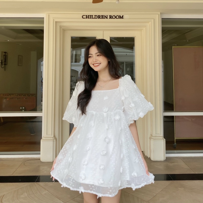 ÁO VÁY BABYDOLL HOA NỔI “Daisy” (ảnh thật)