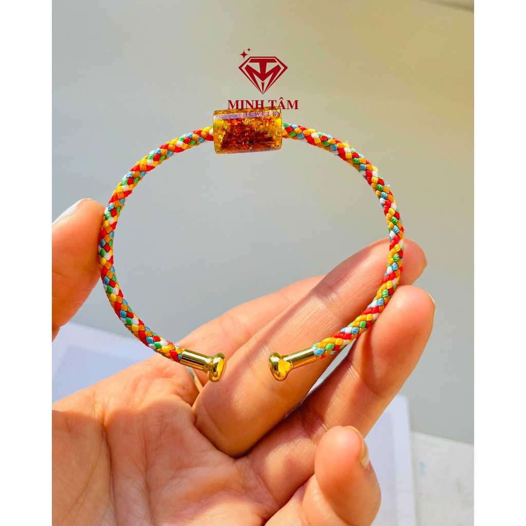Vòng tay lu thống #hổ phách dây cứng bọc vải sắc màu-Minh Tâm Jewelry