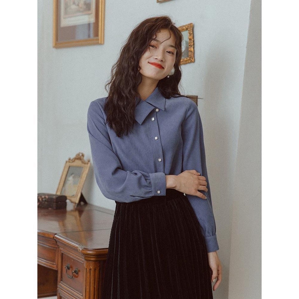 Áo Sơ Mi Tay Dài Phong Cách Pháp Thời Trang Mùa Đông Cho Nữ