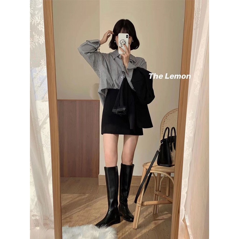 Áo sơ mi dáng rộng kẻ sọc thời trang xuân thu mới cho nữ