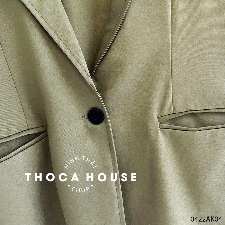Blazer khoác vest nữ tay ngắn 1 lớp túi mổ trơn trắng, đen, rêu THOCA HOUSE mỏng mát thoải mái, sang trọng