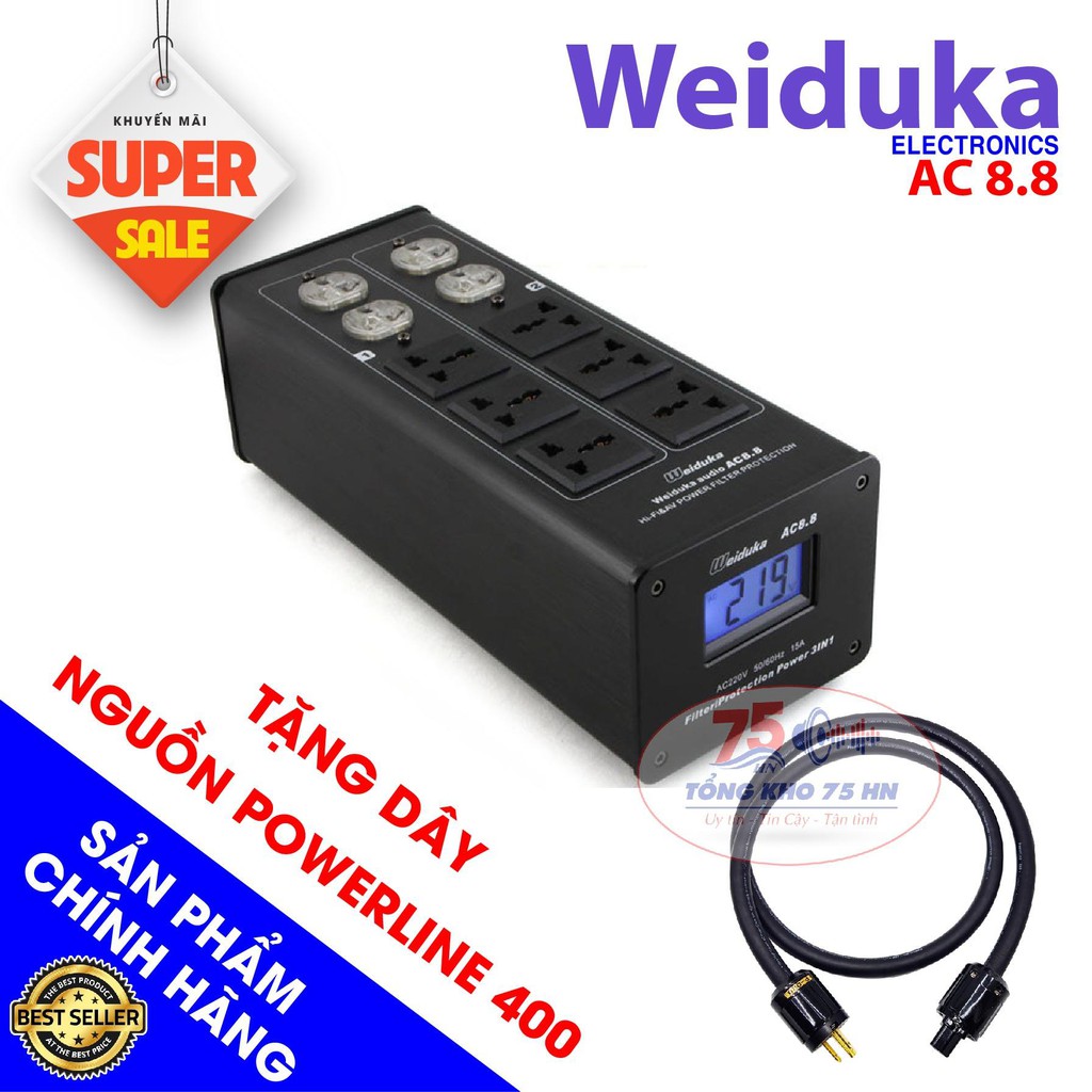 Bộ lọc nguồn điện sạch WEIDUKA AC8.8 cao cấp - Tặng dây nguồn Monster Powerline 400