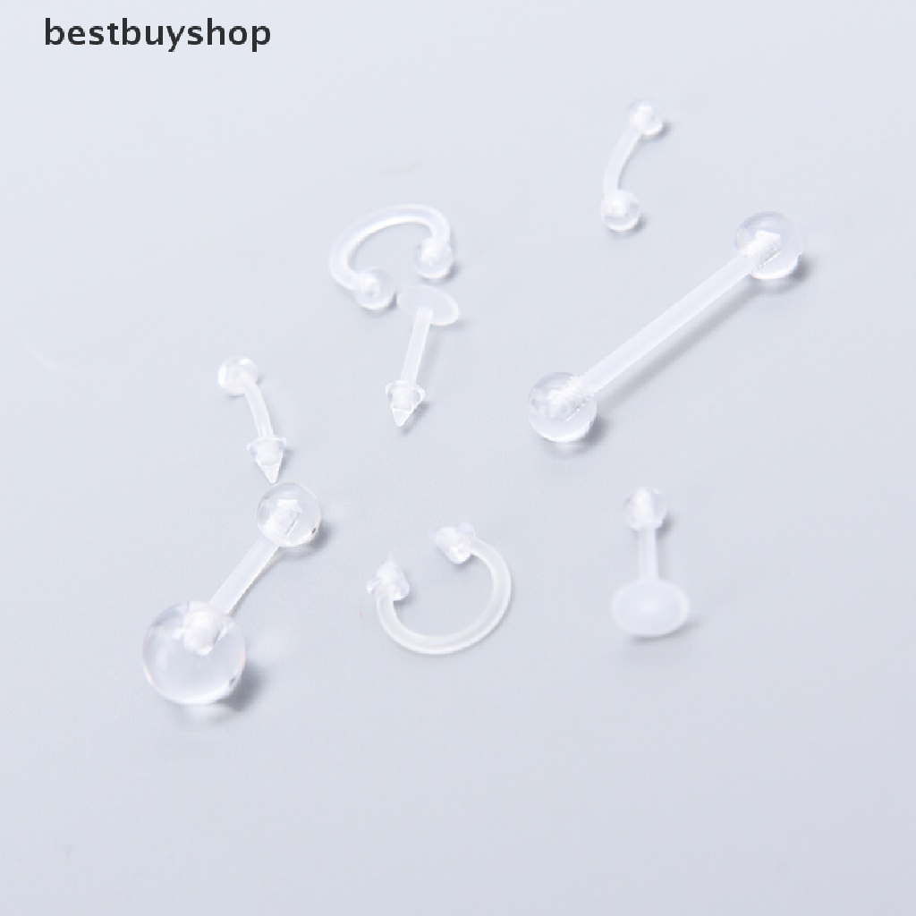 Set 8 khuyên xỏ mũi / môi / tai bằng nhựa trong suốt