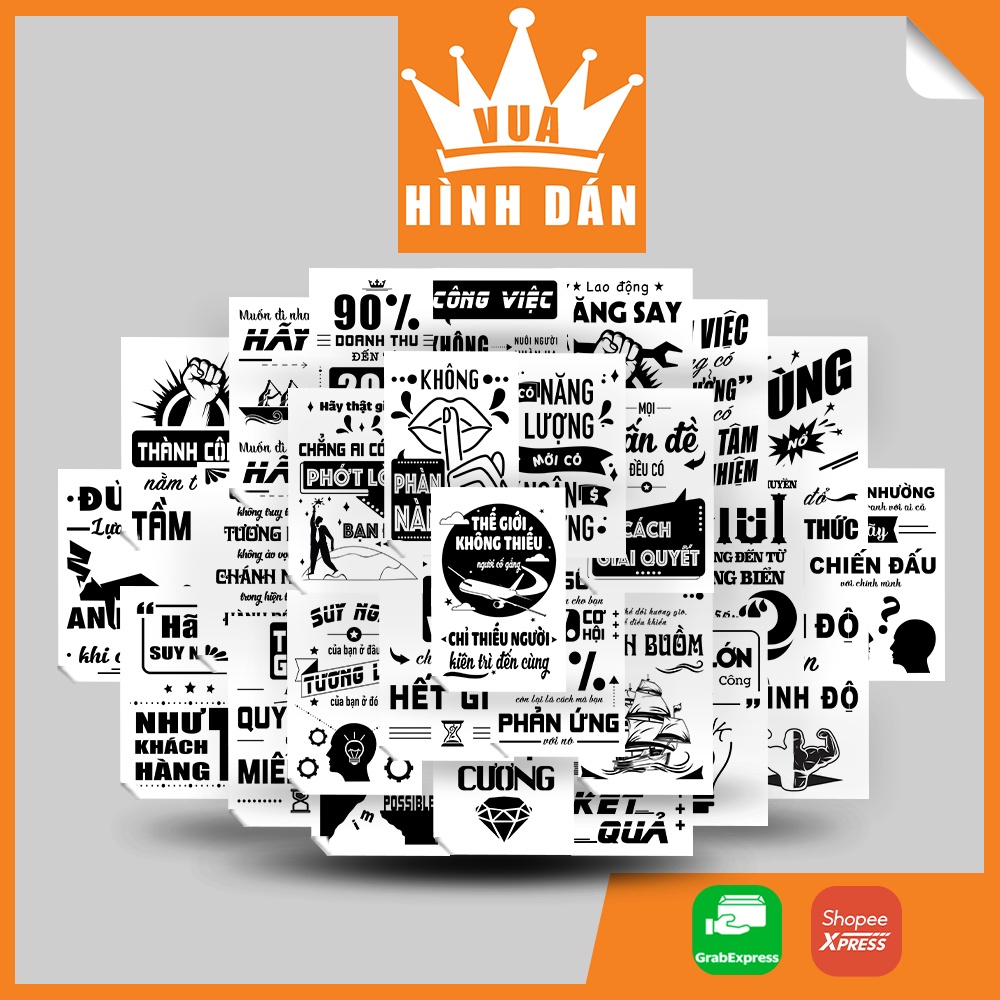 Set 50 sticker 50 câu nói truyền cảm hứng trong công việc bằng Tiếng Việt (decal dán tường, trang trí sổ, laptop...)